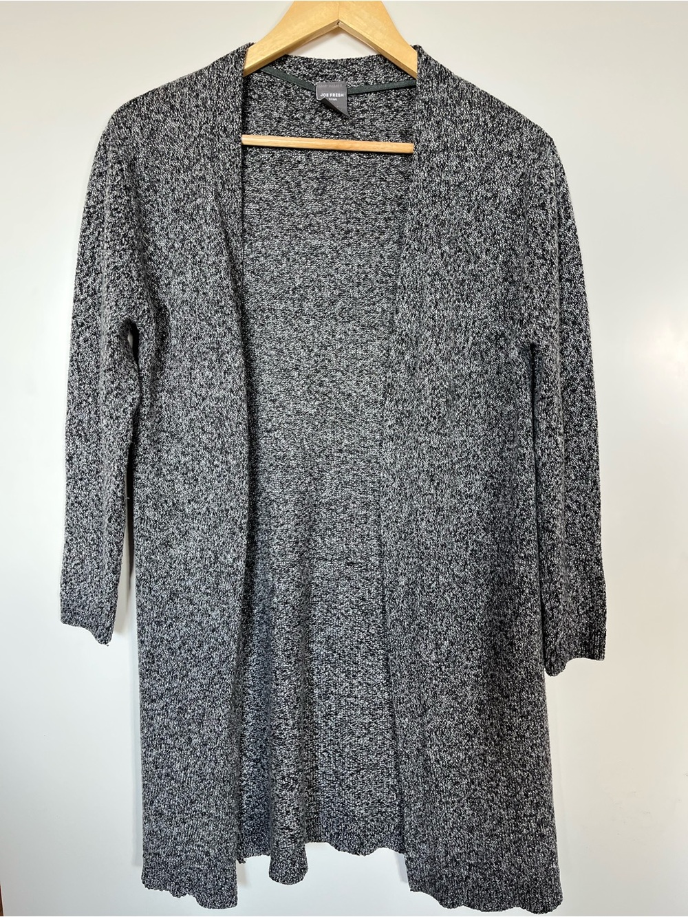 Joe Fresh Open Front Marled Cardigan XS, Charcoal Gray, Long Duster Sweater